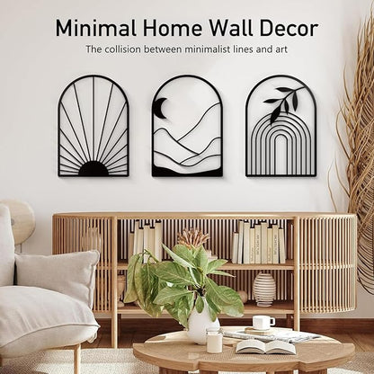 Sokurdeg Boho Metal Wall Decor Black Minimalist Line Wall Art Bohemian Wall Hanging for Bedroom Bathroom Living Room (3 Pack, 12 x 17 in)