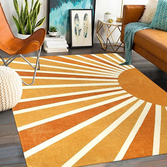 Lahome Sun Print Machine Washable Area Rugs-5x7 for Living Room, Large Non-Slip Boho Kids Nursery Throw Rug Carpet for Bedroom Entryway Dining Room Office Rug Decor (5'x7', Rainbow Sun)