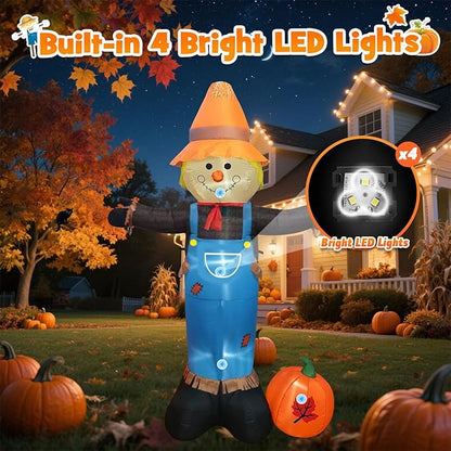8FT Tall Thanksgiving Inflatable Scarecrow Inflatable Holiday Yard Decoration with Build-in LED Lights, Blow up Thanksgiving Scarecrow for Holiday Party Yard Lawn Garden