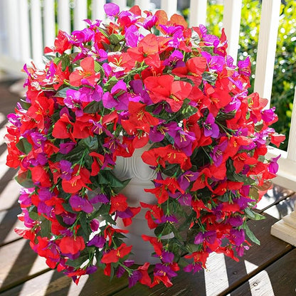 Faux Bougainvillea Artificial Flowers Plants for Outdoor Outside Spring Decoration, 2pcs Fake Silk Long Trailing Vines UV Resistant Realistic for Front Door Porch Planter Urn Patio Balcony Yard, Mix
