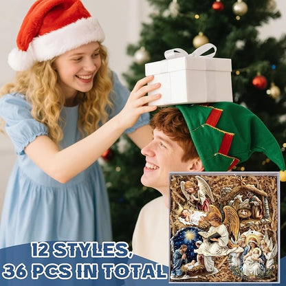 Suzile 36 Pcs Wooden Ornaments Vintage Tree Ornaments Decorations for Tree Wreaths Hanging Wood Cutouts Decor for Home Winter Party(Jesus)