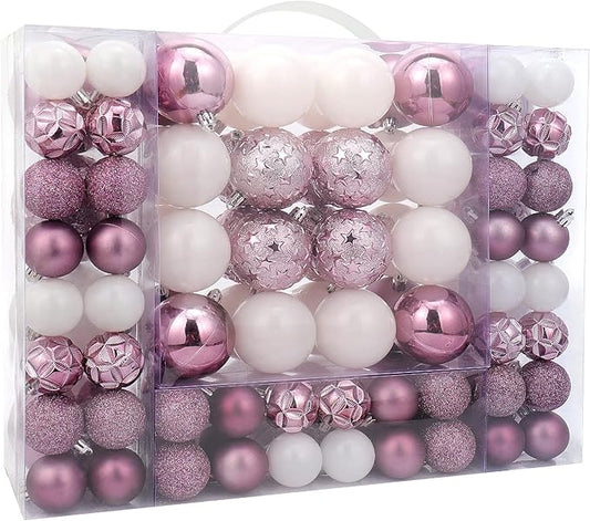 87ct Christmas Ball Ornaments Set Shatterproof Seasonal Hanging Decorations with Reusable Hand-held Gift Package for Xmas Tree Holiday Party and Home Decor, Lilac