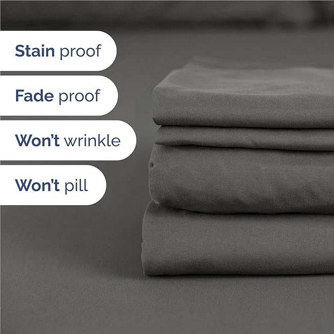 CGK Linens Twin XL 4 Piece Sheet Set - Cooling Sheets for Hot Sleepers - Hotel Luxury Bedding Set w/ 8-16 Inch Deep Pockets - 1 Flat & 1 Fitted & 2 Pillowcases - Soft, Comfy & Wrinkle Free - Charcoal