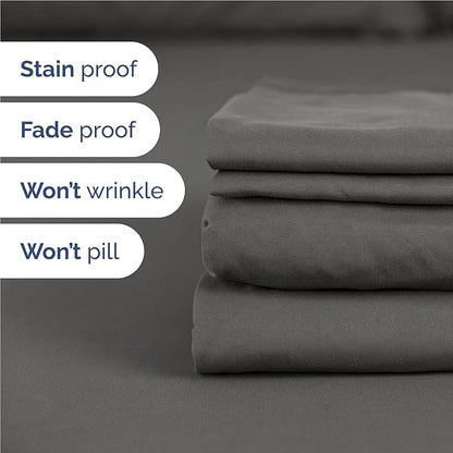 CGK Linens Twin XL 4 Piece Sheet Set - Cooling Sheets for Hot Sleepers - Hotel Luxury Bedding Set w/ 8-16 Inch Deep Pockets - 1 Flat & 1 Fitted & 2 Pillowcases - Soft, Comfy & Wrinkle Free - Charcoal