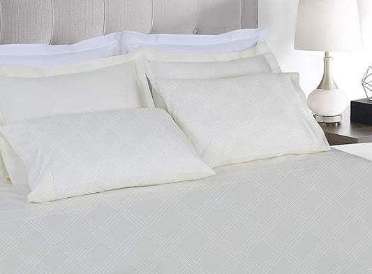 Threadmill Luxury 100% Cotton King Sheets - 800 Thread Count Jacquard Celine Ivory, Better Than Egyptian Cotton,4 Pc Striped Bed Set, Damask Sheets, Fits 16'' Deep Pocket
