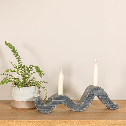 Bloomingville Marble Wave Double Taper Candle Holder, Black