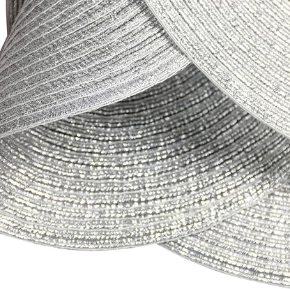 SHACOS Silver Glitter Round Braided Placemats Set of 8 Sparkle Bling Washable 15 inch Round Table Mats Woven Place Mats for Dining Table (Silver, 8)