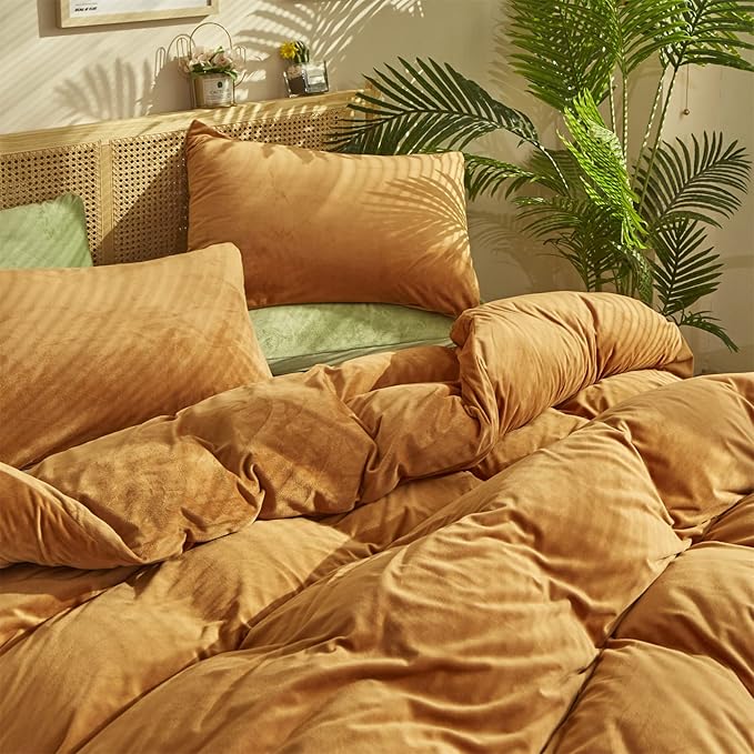 Cottonight Velvet Comforter Set King Pumpkin Rust Bedding Set Flannel Burnt Orange Fluffy Plush Blanket Quilts Soft Thick Warm Terracotta Comforter Set for Women Men King Bed