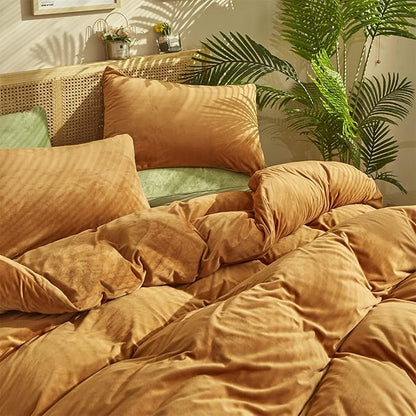 Cottonight Velvet Comforter Set King Pumpkin Rust Bedding Set Flannel Burnt Orange Fluffy Plush Blanket Quilts Soft Thick Warm Terracotta Comforter Set for Women Men King Bed