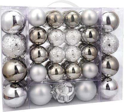 87ct Christmas Ball Ornaments Set Shatterproof Seasonal Hanging Decorations with Reusable Hand-held Gift Package for Xmas Tree Holiday Party and Home Decor, Silver