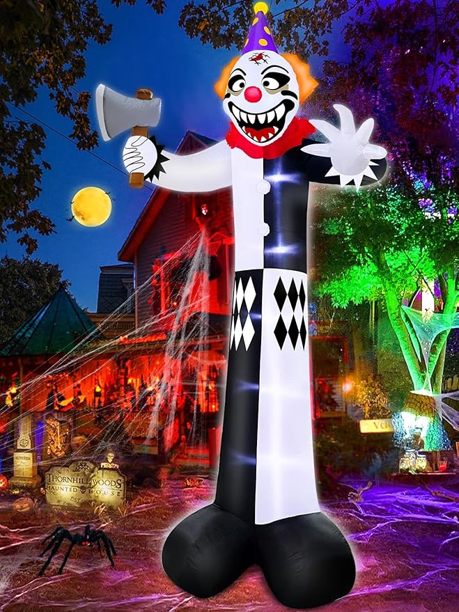 TURNMEON 12 Ft Giant Halloween Inflatables Decorations Outdoor Scary Clown Hold Axe Blow Up Build-in LED Lights Inflatable Halloween Outdoor Yard Decors for Garden Lawn Home Holiday Party Outside