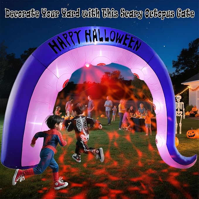 Giant 12FT Long Halloween Inflatables Octopus Arch Outdoor Decorations Blow up Yard Sea Monster Octopus Tenacle Archway with Red Blood Projector Lights for Garden Lawn Party Decor