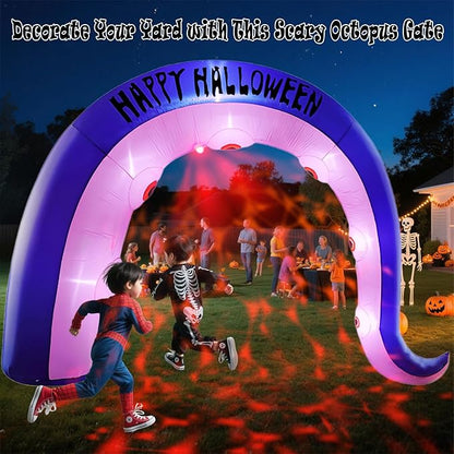Giant 12FT Long Halloween Inflatables Octopus Arch Outdoor Decorations Blow up Yard Sea Monster Octopus Tenacle Archway with Red Blood Projector Lights for Garden Lawn Party Decor