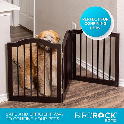 INTERNET'S BEST Arched Top Dog Gate | 4 Panel, 24" H Wooden Pet Barrier for Dogs or Cats | Freestanding Folding Room Divider for Doorways, Hallways, Stairs, and Porch | Portable, Extra Wide | Espresso
