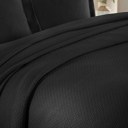 Superior Solitaire Cotton 3 Piece Bedspread Set, Home Bed Decor, Decorative Textured Bed Spread, 2 Pillow Shams, Airy Blanket, Matelasse Coverlet Bedding, All-Season Accent Blanket, Full, Black