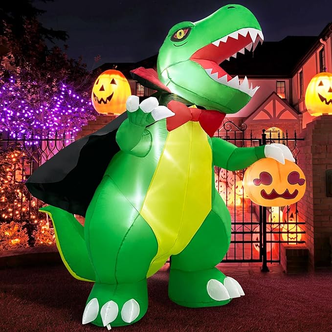 Halloween Inflatables Blow Up Outdoor Yard Decorations 6FT Tall Pumpkin Dinosaur, Giant Scary Outside Blowups Lawn Entrance Decor, Large Cute Funny Happy Spooky Trick or Treat Inflated Vampire