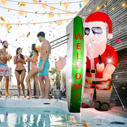 VIHOSE 5.4 Ft Christmas in July Inflatable Decorations Hawaiian Tropical Santa Claus on Beach Blow Up Yard Decor Build in Led Lights for Indoor Outdoor Garden Lawn Holiday Party
