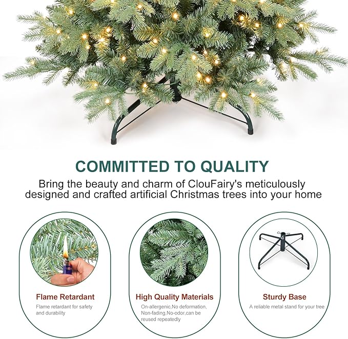 7 FT Pre-lit Artificial Skinny Christmas Tree,Blue Spruce Slim Christmas Tree with 1552 PE&PVC Mixed Branch Tips and 400 UL Listed Clear Lights,Hinged Xmas Tree with Metal Stand for Home Office Décor