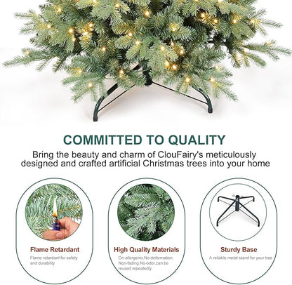 7 FT Pre-lit Artificial Skinny Christmas Tree,Blue Spruce Slim Christmas Tree with 1552 PE&PVC Mixed Branch Tips and 400 UL Listed Clear Lights,Hinged Xmas Tree with Metal Stand for Home Office Décor