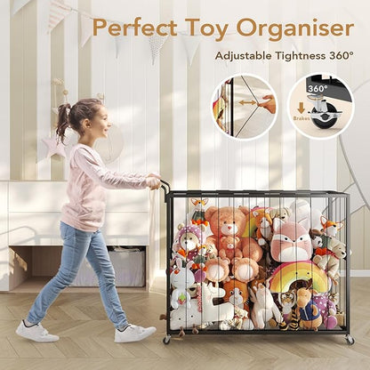 BBLIKE Stuffed Animal Storage Tower Rolling Cart - Zoo Cage Organizer for Kids' Plush Toys - Extra Large Storage Holder for Stuffy, Plushies & More in Playroom or Bedroom, 214L, Black