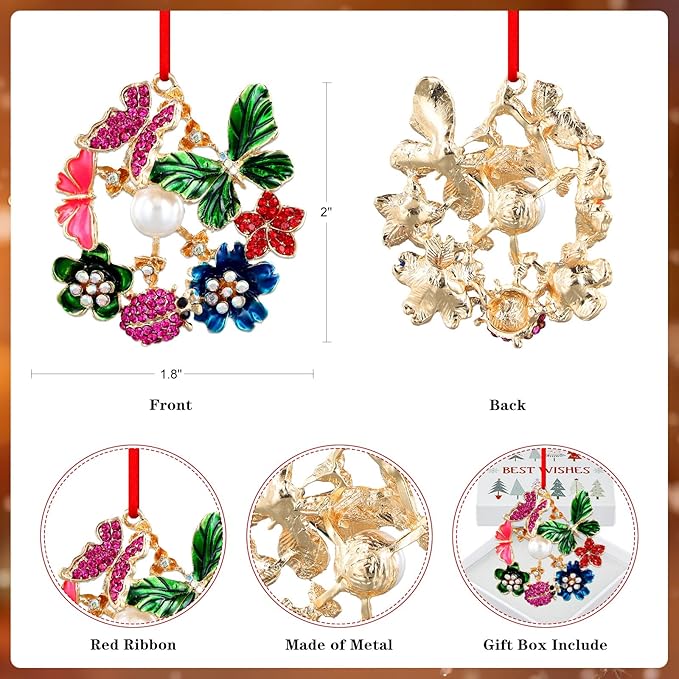 PETCEE Butterfly Flowers Christmas Ornaments Monarch Butterfly Ornaments for Christmas Tree Colorful Butterflies Ornament Hanging Decorations Keepsake Gifts for Women Daughter Mom Granddaughter Girls