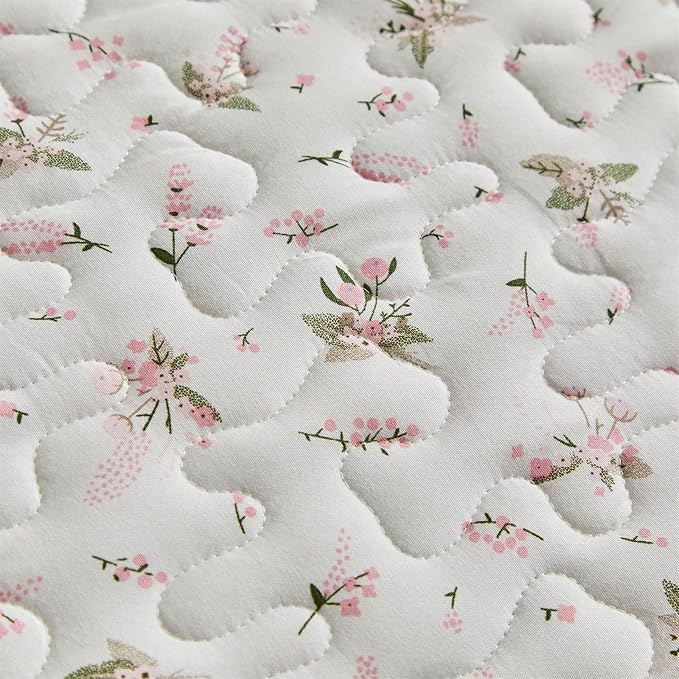 mixinni Floral Quilt Set King Cute Pink Flower Printed Quilted Bedding Set, Soft Aesthetic Floral Lightweight Bedspread Coverlet Set with Shams for All Season-(92"x106", 1 Quilt+ 2 Pillow Shams)