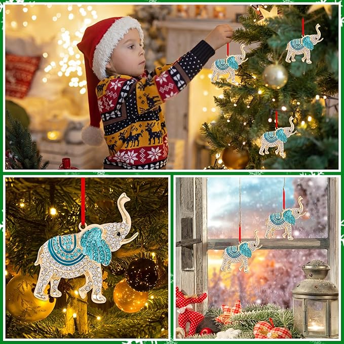 WhatSign Blue Elephant Christmas Ornament - Metal Ornament for Christmas Tree Friendship Sisterhood Decorations Hanging Ornament Keepsake Gifts for Kids Girls