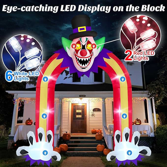 Danxilu 10 FT Halloween Inflatable Arch with LED Lights - Giant Scary Clown Archway Blow Up Yard Decoration, Halloween Decorations Outdoor Haunted Inflatables for Lawn Party, 2025 Outside Horror Decor