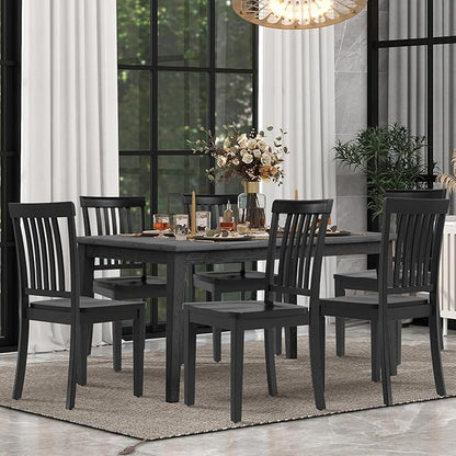 COLAMY Wooden Dining Chairs Set of 2, Solid Rubberwood Kitchen & Dining Room Chairs, High Spindle Back Windsor Style, Modern Dining Table Chairs, Non-Slip Foot Pads, Minimalist Home Furniture,Black