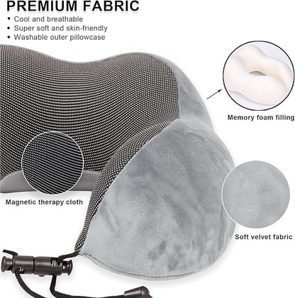 Pure Memory Foam Travel Pillow Set for Adults - Comfortable & Breathable Removable Cover, Airplane Travel Kit with Eye Mask & Portable Storage Bags for Plane Accessories - Grey