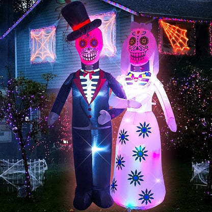 AJY 6 Feet Day of The Dead Couple Halloween Inflatable LED Lights Decor Outdoor Indoor Holiday Decorations,Blow up Lighted Yard Decor, Giant Lawn Inflatable Home Garden Party Favor Decoration