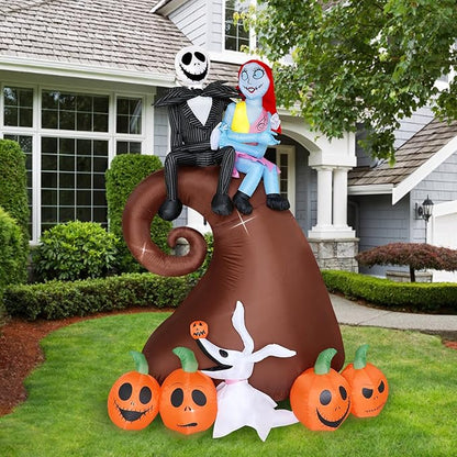 6 Ft Inflatable Halloween Outdoor Yard Decoration - Halloween Hill Skeleton Couple with Pumpkin Multi-Element Blow Up Decoration - Built-in LED Lights - for Yard Lawn Decorations
