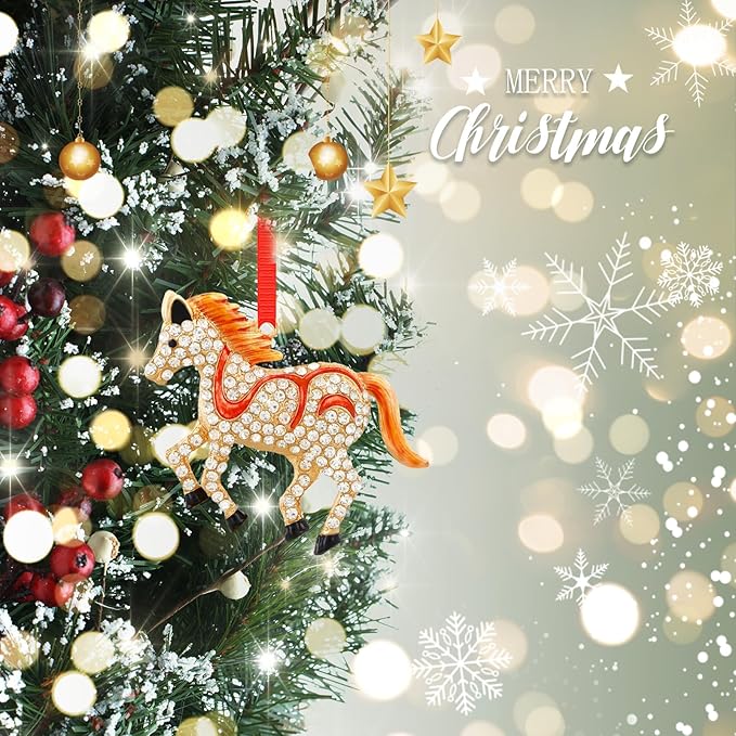 WhatSign Horse Christmas Ornament - Metal Farmhouse Animal Ornament With Rhinestones for Christmas Tree, Holiday Decorations, Keepsakes, Gifts for Women Girls