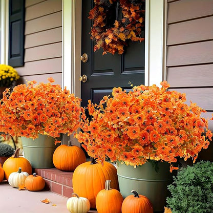 Artificial Fall Flowers Outdoor for Autumn Decoration, 12 Bundles Fake Silk Daisy Flowers Realistic UV Resistant for Outside Home Planter Porch Patio Yard Garden Autumn Decor