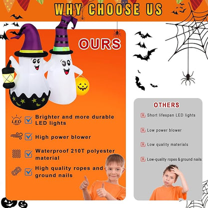 Halloween Inflatables Outdoor Decorations, Blow Ups 2-Pack Cute Ghosts with Build-in LED Lights, Funny Yard Garden Decoration for Halloween Party Indoor Outdoor