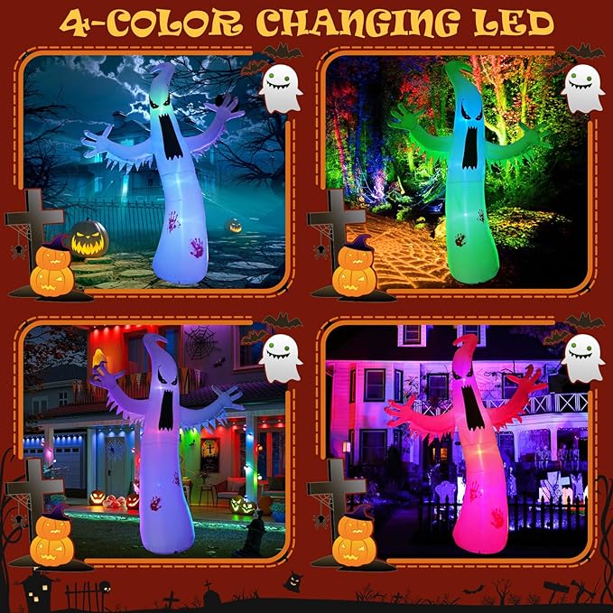 Gardwin 8FT High Halloween Inflatables Ghost Outdoor Decorations, Inflatable Yard Decorations, Blow up Outdoor Halloween Holiday Decor with 4 Color LED Lights for Home Yard Garden Lawn