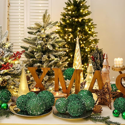 6pcs 3.94" Christmas Ball Ornaments Glitter Shatterproof Christmas Tree Ornaments Sequin Xmas Hanging Balls Decorations for Wedding Party Holiday(Green, 6pc-10cm)