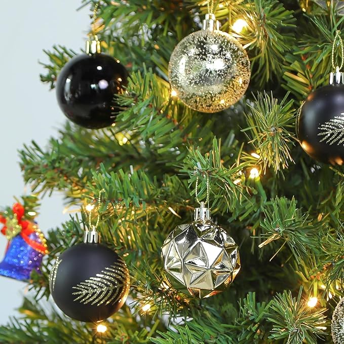 SHareconn 30ct 2.36 Inch Christmas Tree Balls Ornaments, Colored Shatterproof Plastic Decorative Baubles Decorations for Xmas Tree Decor Holiday Party Wedding Decoration (Black & Gold, 60mm)