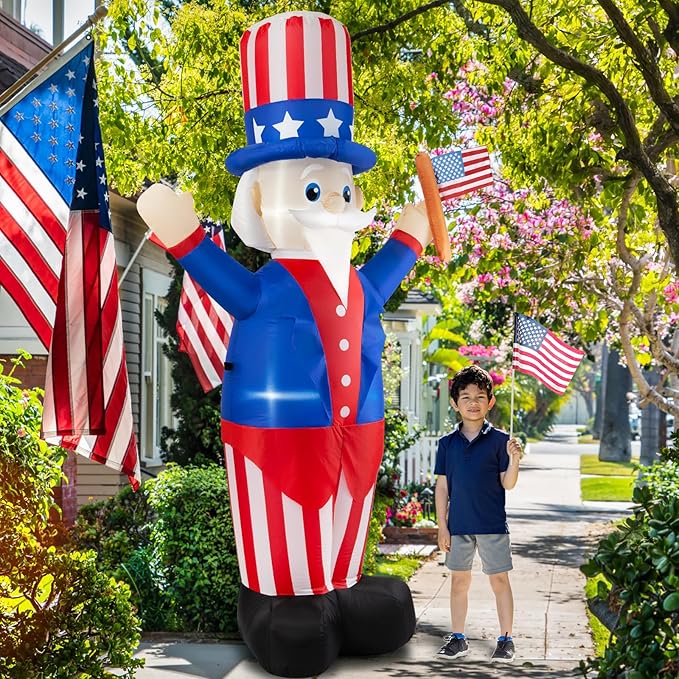 4th of July Inflatable Uncle Sam Decorations, 6FT Fourth of July Decorations Patriotic Independence Day Inflatable Built-in LED Lights for Memorial Day Celebrations Outdoor Yard Garden Decor