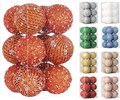 3.15" Christmas Ball Ornaments Glitter Shatterproof Christmas Tree Ornaments Sequin Xmas Hanging Balls Decorations for Wedding Party Holiday(Orange)