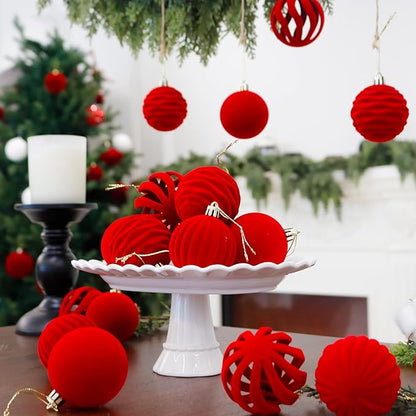 6inch Big Velvet Christmas Ornaments for Xmas Trees, 2 pcs Flocked Christmas Balls Sets for Holiday Decor