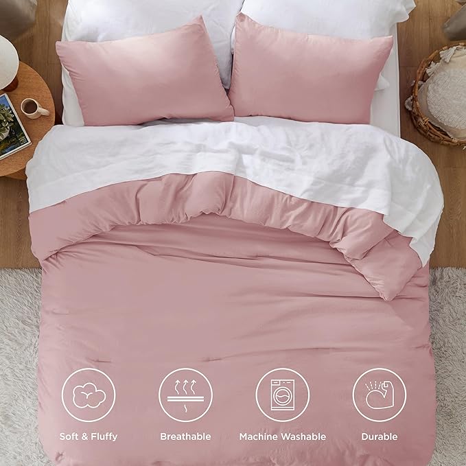 Bedsure King Size Comforter Set, Pink Soft Prewashed Bedding for All Seasons, 3 Pieces GentleSoft™ Warm Down Alternative Bed Set, 1 Lightweight Comforter (104"x90") and 2 Pillowcases (20"x36")