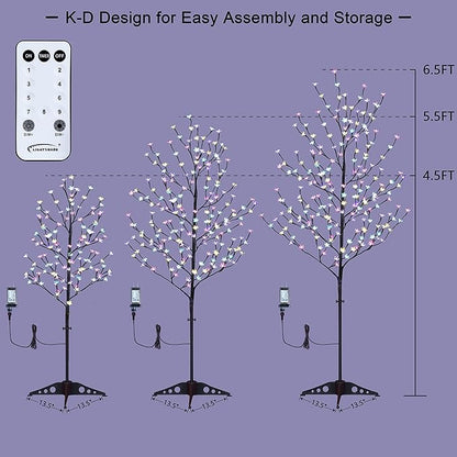 Lightshare Lighted Cherry Blossom Tree, 4FT, 5FT and 6FT, Pack of 3, Warm White to Multicolor, Decorate Home Garden, Summer, Wedding, Birthday, Christmas Holiday, Party, for Indoor and Outdoor Use