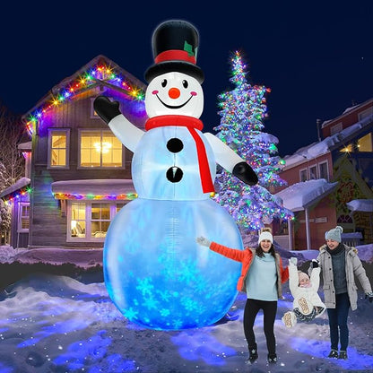 Rotating Snowflake Lights 12 Ft Giant Christmas Inflatables Snowman with Built-in LED Lights Christmas Decorations Outdoor Xmas Blow Up Snowman for Yard Garden Holiday Party Decor