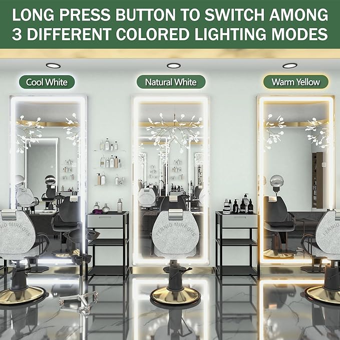 FENNIO Full Length Mirror with Lights, 71"x32" LED Full Body, Free Standing Lighted Floor Mirror, Wall Mounted Hanging Mirror for Bedroom, Salon, 3-Color Lighting [Tempered Glass]