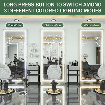 FENNIO Full Length Mirror with Lights, 71"x32" LED Full Body, Free Standing Lighted Floor Mirror, Wall Mounted Hanging Mirror for Bedroom, Salon, 3-Color Lighting [Tempered Glass]