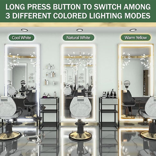 FENNIO Full Length Mirror with Lights, 71"x32" LED Full Body, Free Standing Lighted Floor Mirror, Wall Mounted Hanging Mirror for Bedroom, Salon, 3-Color Lighting [Tempered Glass]