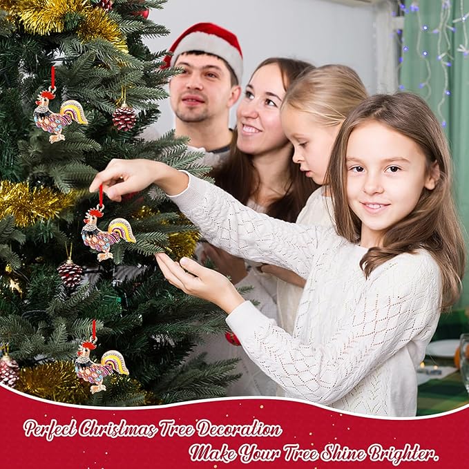 WhatSign Metal Chicken Ornaments - Farm Animal Gift for Christmas Tree Decorations