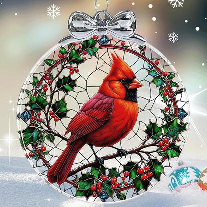 Cardinal Stained Glass Christmas Ornament - Hanging Ornaments for Christmas Tree Decorations - Red Cardinal Memorial Gifts for Loss of Loved One