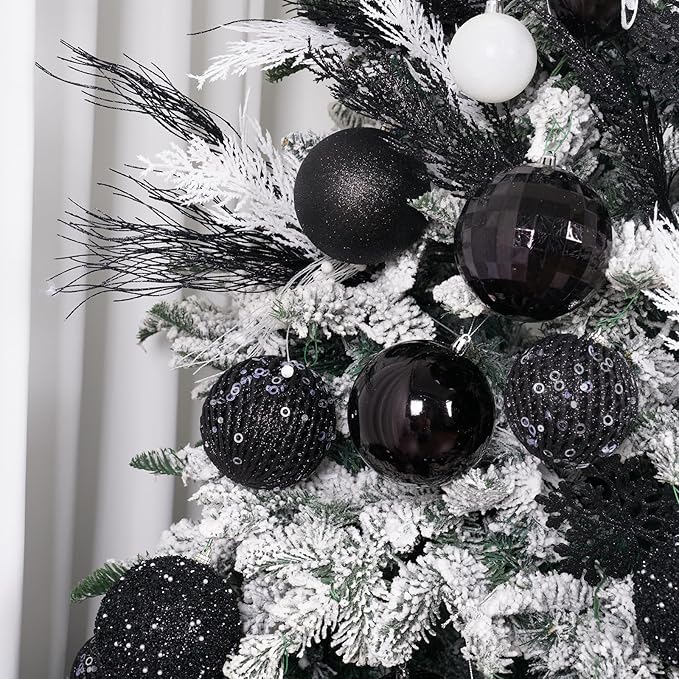 3.15" Christmas Ball Ornaments Glitter Shatterproof Christmas Tree Ornaments Sequin Xmas Hanging Balls Decorations for Wedding Party Holiday(Black)